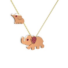 İkili Fil Kolye - Rodolit garnet 8 ayar rose altın kolye (40 cm altın rolo zincir) #st5z7f