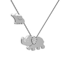 İkili Fil Kolye - Beyaz zirkon 8 ayar beyaz altın kolye (40 cm gümüş rolo zincir) #t6yxr