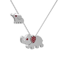 İkili Fil Kolye - Garnet 925 ayar gümüş kolye (40 cm beyaz altın rolo zincir) #uurdn0