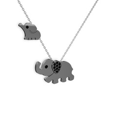 İkili Fil Kolye - Siyah zirkon 925 ayar siyah rodyum kaplama gümüş kolye (40 cm gümüş rolo zincir) #xm3evd