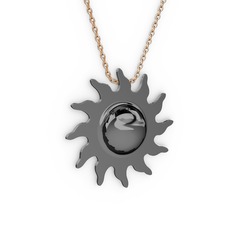 Güneş Kolye - 925 ayar siyah rodyum kaplama gümüş kolye (40 cm rose altın rolo zincir) #1fb6m6w