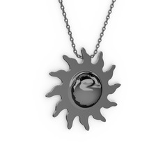 Güneş Kolye - 925 ayar siyah rodyum kaplama gümüş kolye (40 cm gümüş rolo zincir) #1h4uzsx