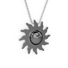 Güneş Kolye - 925 ayar siyah rodyum kaplama gümüş kolye (40 cm beyaz altın rolo zincir) #1w3d19c
