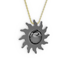 Güneş Kolye - 925 ayar siyah rodyum kaplama gümüş kolye (40 cm altın rolo zincir) #mmnuul