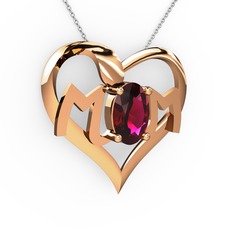 Mom Kolye - Rodolit garnet 14 ayar rose altın kolye (40 cm beyaz altın rolo zincir) #1023y0z