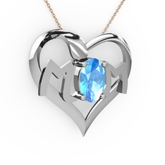 Mom Kolye - Akuamarin 18 ayar beyaz altın kolye (40 cm rose altın rolo zincir) #1084t7n