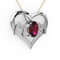 Rodolit garnet 18 ayar beyaz altın kolye (40 cm altın rolo zincir)