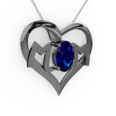 Mom Kolye - Lab safir 925 ayar siyah rodyum kaplama gümüş kolye (40 cm beyaz altın rolo zincir) #108opwp