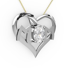 Beyaz zirkon 14 ayar beyaz altın kolye (40 cm gümüş rolo zincir)