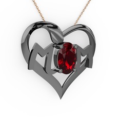 Mom Kolye - Garnet 925 ayar siyah rodyum kaplama gümüş kolye (40 cm rose altın rolo zincir) #11ifuei