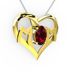 Mom Kolye - Garnet 925 ayar altın kaplama gümüş kolye (40 cm beyaz altın rolo zincir) #11medkq