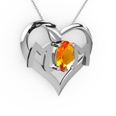 Mom Kolye - Sitrin 18 ayar beyaz altın kolye (40 cm gümüş rolo zincir) #11qr0s4