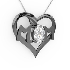 Mom Kolye - Beyaz zirkon 925 ayar siyah rodyum kaplama gümüş kolye (40 cm gümüş rolo zincir) #12clq32