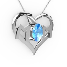 Mom Kolye - Akuamarin 8 ayar beyaz altın kolye (40 cm beyaz altın rolo zincir) #133uf5t