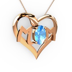 Akuamarin 8 ayar rose altın kolye (40 cm rose altın rolo zincir)