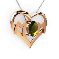 Peridot 8 ayar rose altın kolye (40 cm beyaz altın rolo zincir)
