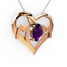 Mom Kolye - Ametist 925 ayar rose altın kaplama gümüş kolye (40 cm beyaz altın rolo zincir) #141rz3z