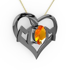 Mom Kolye - Sitrin 925 ayar siyah rodyum kaplama gümüş kolye (40 cm gümüş rolo zincir) #14fmb1h