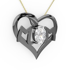 Mom Kolye - Beyaz zirkon 925 ayar siyah rodyum kaplama gümüş kolye (40 cm altın rolo zincir) #153a063