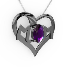 Mom Kolye - Ametist 925 ayar siyah rodyum kaplama gümüş kolye (40 cm beyaz altın rolo zincir) #16fk2h7