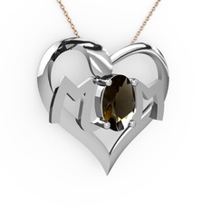 Mom Kolye - Dumanlı kuvars 14 ayar beyaz altın kolye (40 cm rose altın rolo zincir) #17pg3w0