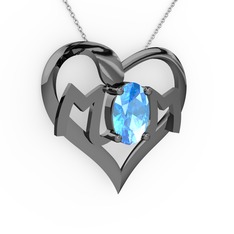 Mom Kolye - Akuamarin 925 ayar siyah rodyum kaplama gümüş kolye (40 cm beyaz altın rolo zincir) #1h55qa2