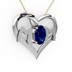 Mom Kolye - Lab safir 18 ayar beyaz altın kolye (40 cm altın rolo zincir) #1h5uwe8