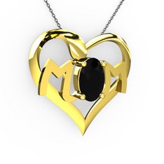 Mom Kolye - Siyah zirkon 14 ayar altın kolye (40 cm gümüş rolo zincir) #1i0lur2