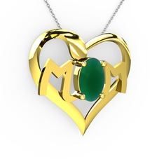 Mom Kolye - Kök zümrüt 8 ayar altın kolye (40 cm gümüş rolo zincir) #1l8h1cd