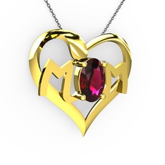 Rodolit garnet 14 ayar altın kolye (40 cm gümüş rolo zincir)