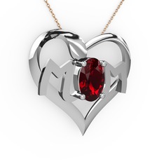 Mom Kolye - Garnet 18 ayar beyaz altın kolye (40 cm rose altın rolo zincir) #1ponm6