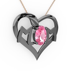Mom Kolye - Pembe kuvars 925 ayar siyah rodyum kaplama gümüş kolye (40 cm rose altın rolo zincir) #1pqluhl