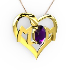 Mom Kolye - Ametist 14 ayar altın kolye (40 cm rose altın rolo zincir) #1qydfxk