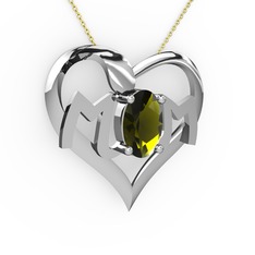 Mom Kolye - Peridot 18 ayar beyaz altın kolye (40 cm altın rolo zincir) #1rbau9i