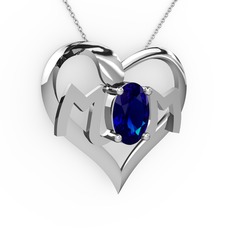 Mom Kolye - Lab safir 14 ayar beyaz altın kolye (40 cm beyaz altın rolo zincir) #1rllnth