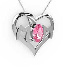 Pembe kuvars 8 ayar beyaz altın kolye (40 cm beyaz altın rolo zincir)