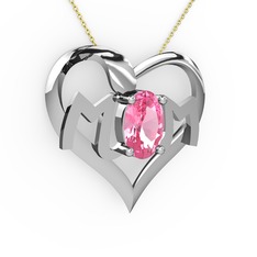 Mom Kolye - Pembe kuvars 14 ayar beyaz altın kolye (40 cm altın rolo zincir) #1sbmjco