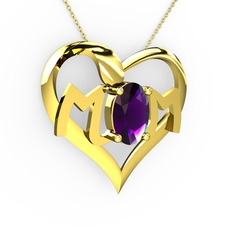 Mom Kolye - Ametist 14 ayar altın kolye (40 cm altın rolo zincir) #1tp6rm6