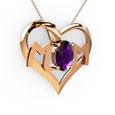 Mom Kolye - Ametist 8 ayar rose altın kolye (40 cm rose altın rolo zincir) #1uxjis5