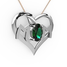 Yeşil kuvars 18 ayar beyaz altın kolye (40 cm rose altın rolo zincir)