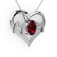 Mom Kolye - Garnet 14 ayar beyaz altın kolye (40 cm beyaz altın rolo zincir) #234w5d
