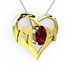 Mom Kolye - Garnet 18 ayar altın kolye (40 cm rose altın rolo zincir) #41pjsq