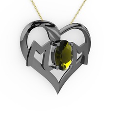 Peridot 925 ayar siyah rodyum kaplama gümüş kolye (40 cm gümüş rolo zincir)