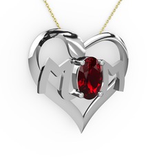 Garnet 18 ayar beyaz altın kolye (40 cm altın rolo zincir)