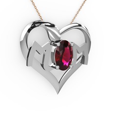 Rodolit garnet 8 ayar beyaz altın kolye (40 cm rose altın rolo zincir)