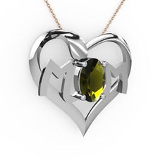 Mom Kolye - Peridot 14 ayar beyaz altın kolye (40 cm gümüş rolo zincir) #6ytg58
