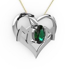 Mom Kolye - Yeşil kuvars 8 ayar beyaz altın kolye (40 cm altın rolo zincir) #74bd7z