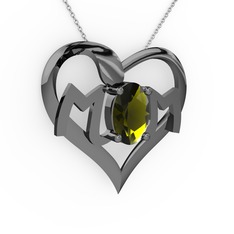Mom Kolye - Peridot 925 ayar siyah rodyum kaplama gümüş kolye (40 cm beyaz altın rolo zincir) #8guqhv
