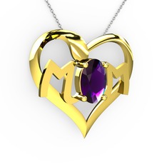 Mom Kolye - Ametist 14 ayar altın kolye (40 cm beyaz altın rolo zincir) #8hutva