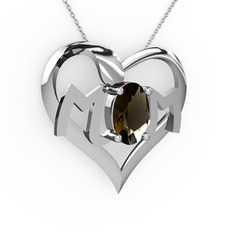 Dumanlı kuvars 8 ayar beyaz altın kolye (40 cm beyaz altın rolo zincir)